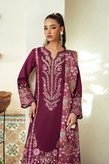 JAZMIN-3PC DHANAK EMBROIDERED SHIRT WITH COURTRAI WOOL PRINTED SHAWL AND TROUSER-ADR-4185