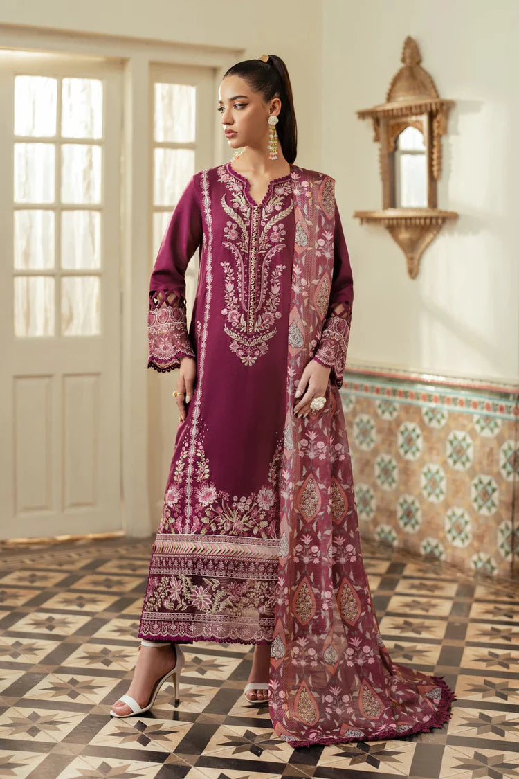 JAZMIN-3PC DHANAK EMBROIDERED SHIRT WITH COURTRAI WOOL PRINTED SHAWL AND TROUSER-ADR-4185
