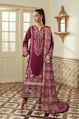 JAZMIN-3PC DHANAK EMBROIDERED SHIRT WITH COURTRAI WOOL PRINTED SHAWL AND TROUSER-ADR-4185