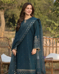 JADE-3PC LAWN EMBROIDERED SHIRT WITH ORGANZA EMBROIDERED DUPATTA AND TROUSER -ADR-4781
