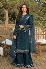 JADE-3PC LAWN EMBROIDERED SHIRT WITH ORGANZA EMBROIDERED DUPATTA AND TROUSER -ADR-4781