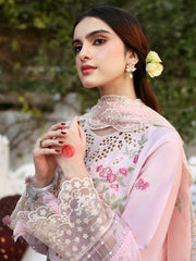 MAHNUR-3PC LAWN EMBROIDERED SHIRT WITH KHADDI NET EMBROIDERED DUAPTTA AND TROUSER-ADR-4643
