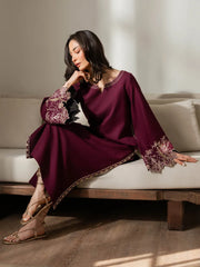 IZEL-2PC DHANAK EMBROIDERED SHIRT WITH DHANAK EMBROIDERED SLEEVES-ADR-15074