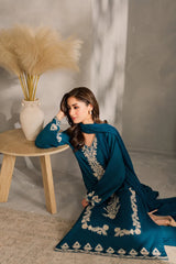 VINTAGE-3PC DHANAK EMBROIDERED SHIRT WITH BAMBER CHIFFON DUPATTA AND TROUSER-ADR-4259