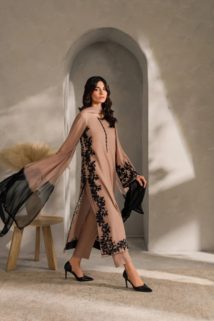 ASIM JOFA-3PC DHANAK EMBROIDERED SHIRT WITH TYE&DYED CHIFFON DUPATTA AND TROUSER-ADR-4287