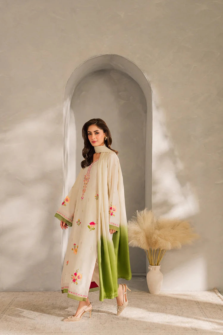 MIRANA-3PC DHANAK EMBROIDERED SHIRT WITH BAMBER CHIFFON DUPATTA AND TROUSER-ADR-4289