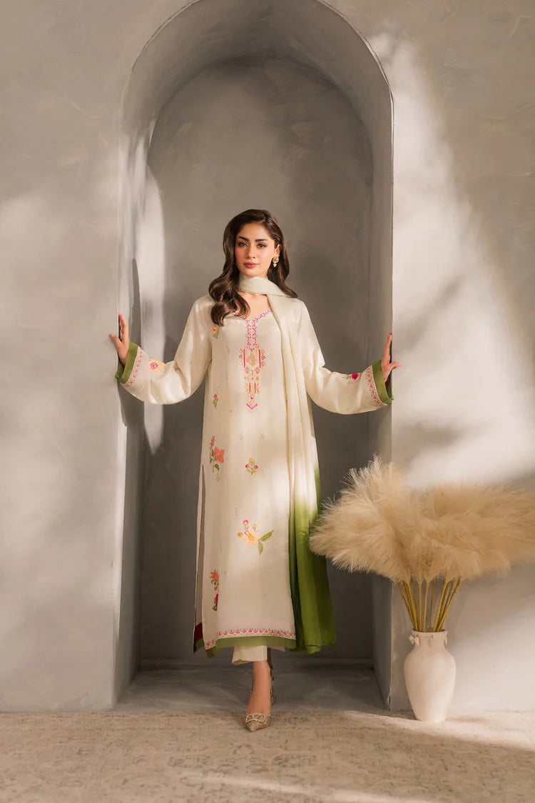 MIRANA-3PC DHANAK EMBROIDERED SHIRT WITH BAMBER CHIFFON DUPATTA AND TROUSER-ADR-4289