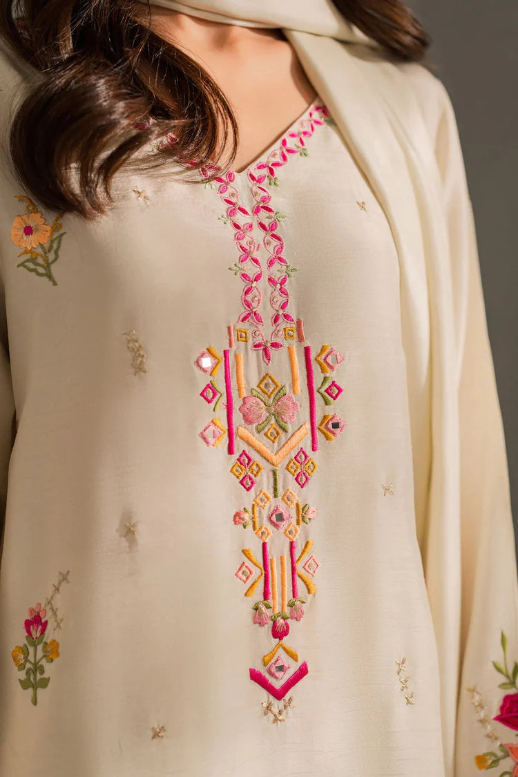 MIRANA-3PC DHANAK EMBROIDERED SHIRT WITH BAMBER CHIFFON DUPATTA AND TROUSER-ADR-4289