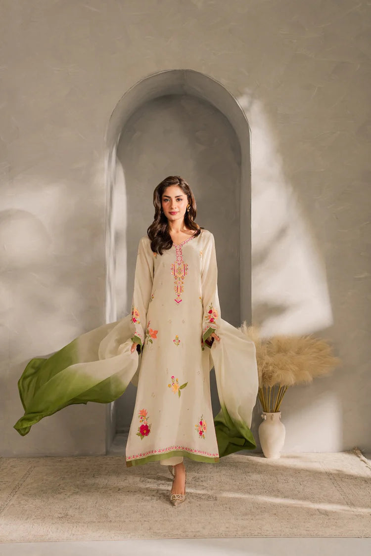 MIRANA-3PC DHANAK EMBROIDERED SHIRT WITH BAMBER CHIFFON DUPATTA AND TROUSER-ADR-4289