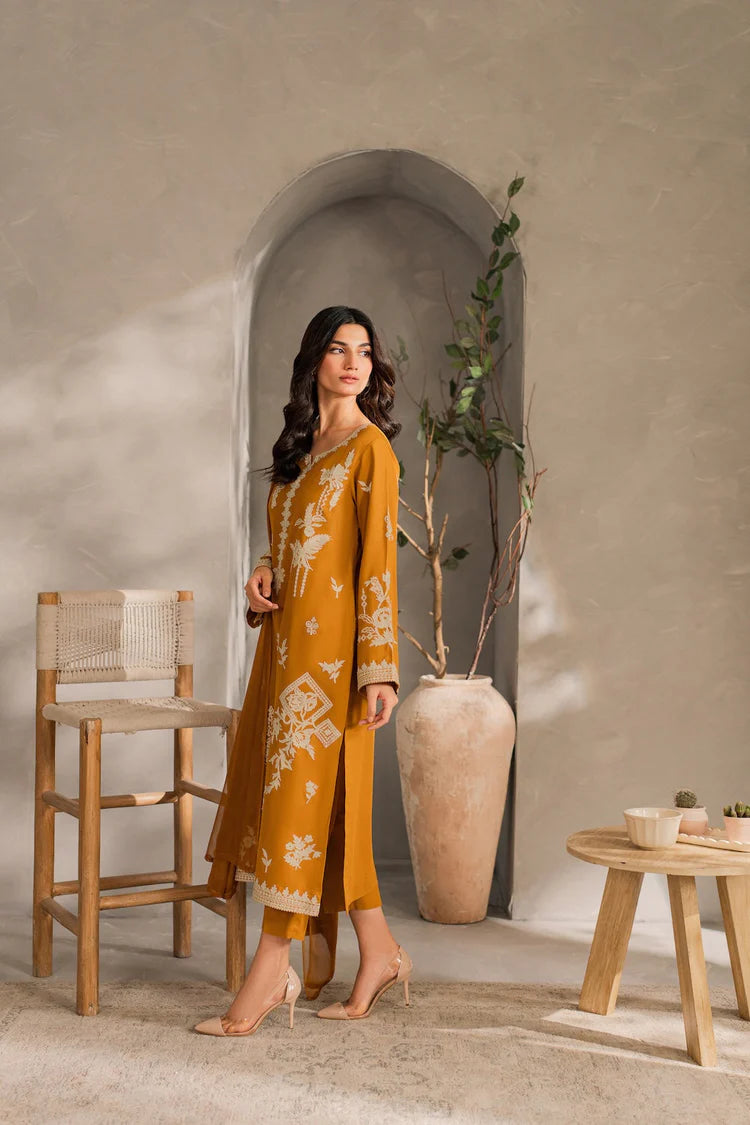 MIRANA-3PC DHANAK EMBROIDERED SHIRT WITH BAMBER CHIFFON DUPATTA AND TROUSER-ADR-4288