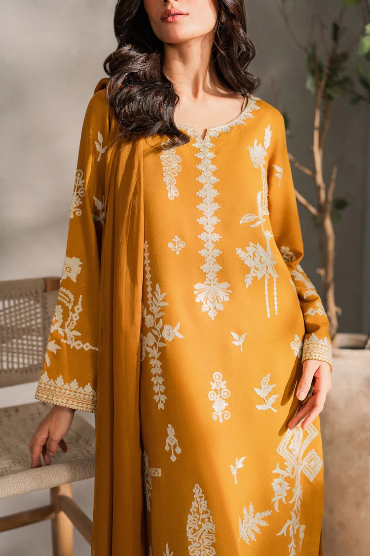MIRANA-3PC DHANAK EMBROIDERED SHIRT WITH BAMBER CHIFFON DUPATTA AND TROUSER-ADR-4288