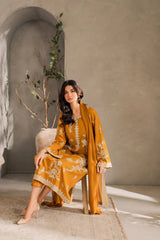 MIRANA-3PC DHANAK EMBROIDERED SHIRT WITH BAMBER CHIFFON DUPATTA AND TROUSER-ADR-4288