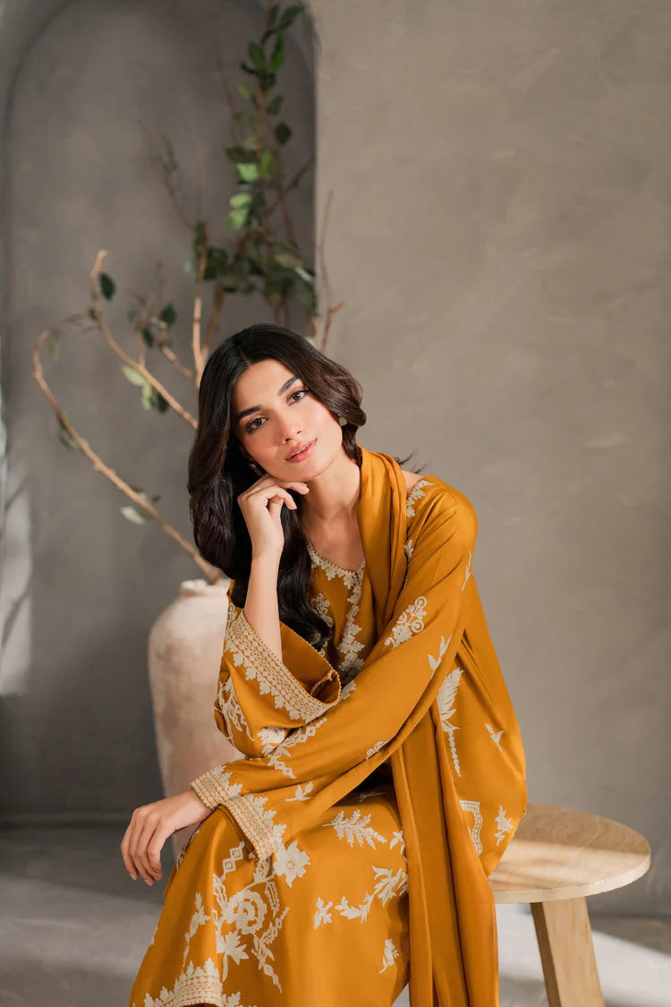 MIRANA-3PC DHANAK EMBROIDERED SHIRT WITH BAMBER CHIFFON DUPATTA AND TROUSER-ADR-4288
