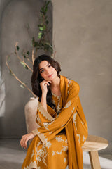 MIRANA-3PC DHANAK EMBROIDERED SHIRT WITH BAMBER CHIFFON DUPATTA AND TROUSER-ADR-4288