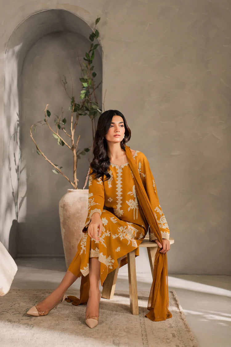 MIRANA-3PC DHANAK EMBROIDERED SHIRT WITH BAMBER CHIFFON DUPATTA AND TROUSER-ADR-4288
