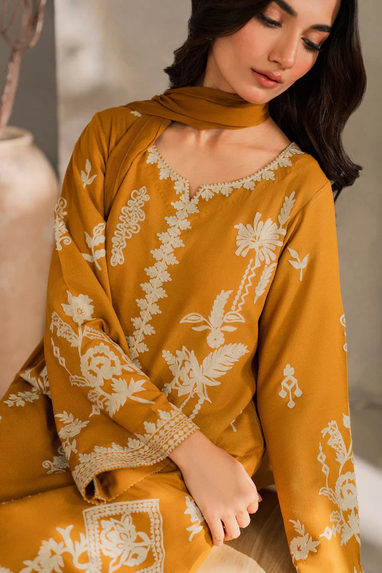 MIRANA-3PC DHANAK EMBROIDERED SHIRT WITH BAMBER CHIFFON DUPATTA AND TROUSER-ADR-4288