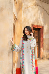 MIRANA-3PC RAW SILK EMBROIDERED SHIRT WITH CHIFFON TYE&DYE DUPATTA AND TROUSER-ADR-5150