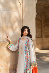 MIRANA-3PC RAW SILK EMBROIDERED SHIRT WITH CHIFFON TYE&DYE DUPATTA AND TROUSER-ADR-5150