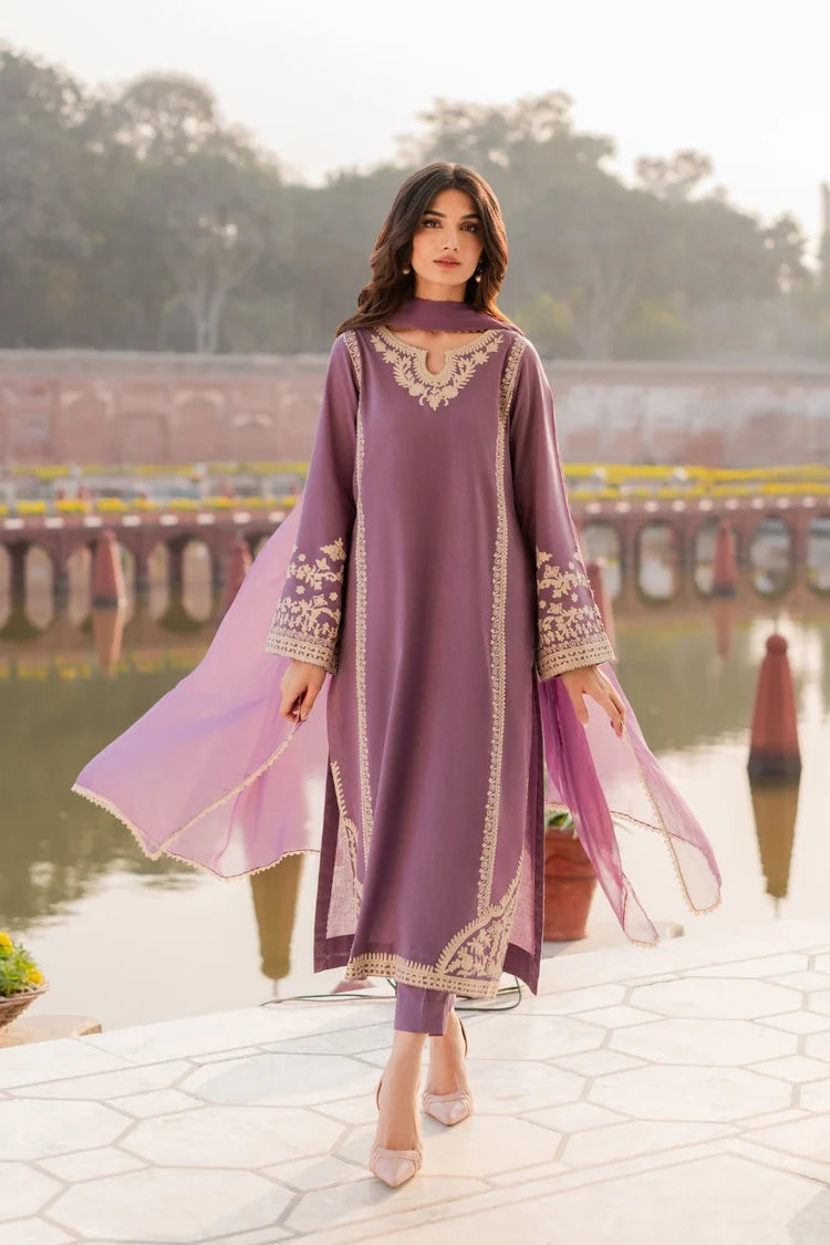 MIRANA-3PC RAW SILK EMBROIDERED SHIRT WITH SOFT SILK DUPATTA AND TROUSER-ADR-5149