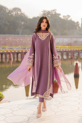 MIRANA-3PC RAW SILK EMBROIDERED SHIRT WITH SOFT SILK DUPATTA AND TROUSER-ADR-5149