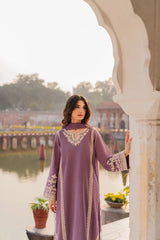 MIRANA-3PC RAW SILK EMBROIDERED SHIRT WITH SOFT SILK DUPATTA AND TROUSER-ADR-5149