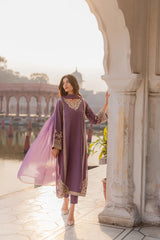 MIRANA-3PC RAW SILK EMBROIDERED SHIRT WITH SOFT SILK DUPATTA AND TROUSER-ADR-5149