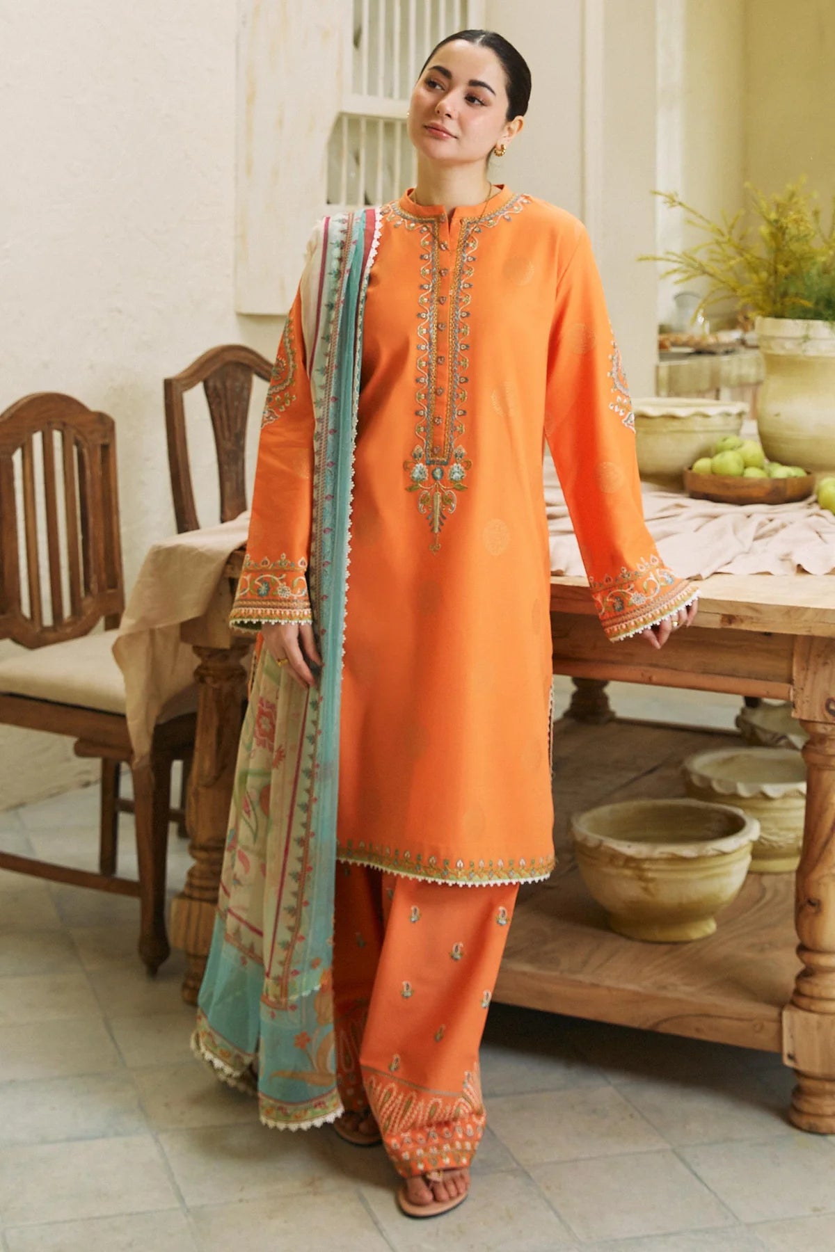 ZARA SHAHJAHAN- 3PC LAWN EMBROIDERED SHIRT WITH BAMBER CHIFFON PRINT DUPATTA-ADR-2740