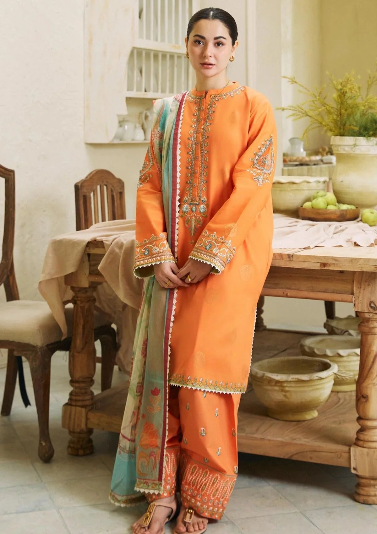 ZARA SHAHJAHAN- 3PC LAWN EMBROIDERED SHIRT WITH BAMBER CHIFFON PRINT DUPATTA-ADR-2740