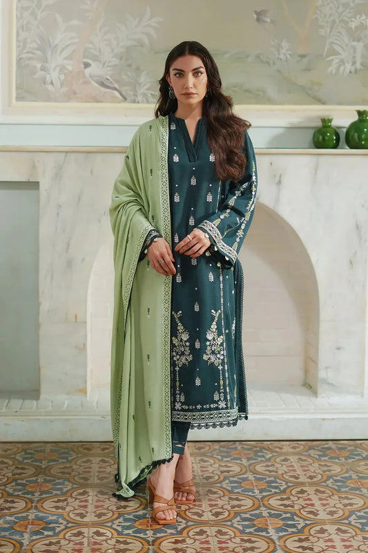 BATIK-3PC DHANAK EMBROIDERED SHIRT WITH DHANAK EMBROIDERED SHAWL & TROUSER-ADR-4178