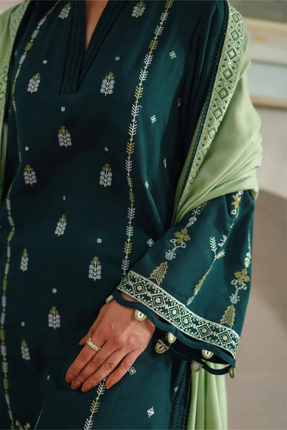BATIK-3PC DHANAK EMBROIDERED SHIRT WITH DHANAK EMBROIDERED SHAWL & TROUSER-ADR-4178