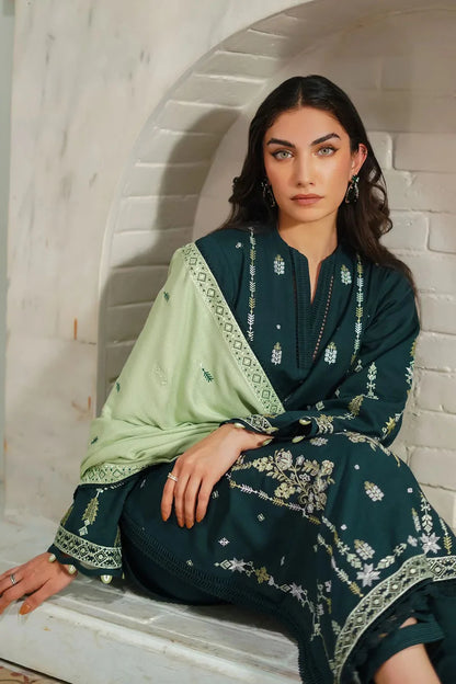 BATIK-3PC DHANAK EMBROIDERED SHIRT WITH DHANAK EMBROIDERED SHAWL & TROUSER-ADR-4178