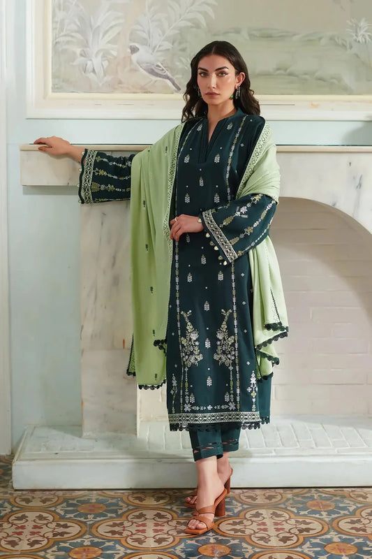 BATIK-3PC DHANAK EMBROIDERED SHIRT WITH DHANAK EMBROIDERED SHAWL & TROUSER-ADR-4178