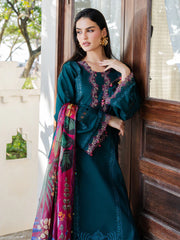 IZEL-3PC LAWN EMBROIDERED SHIRT WITH CHIFFON PRINTED DUPATTA AND TROUSER-ADR-4841
