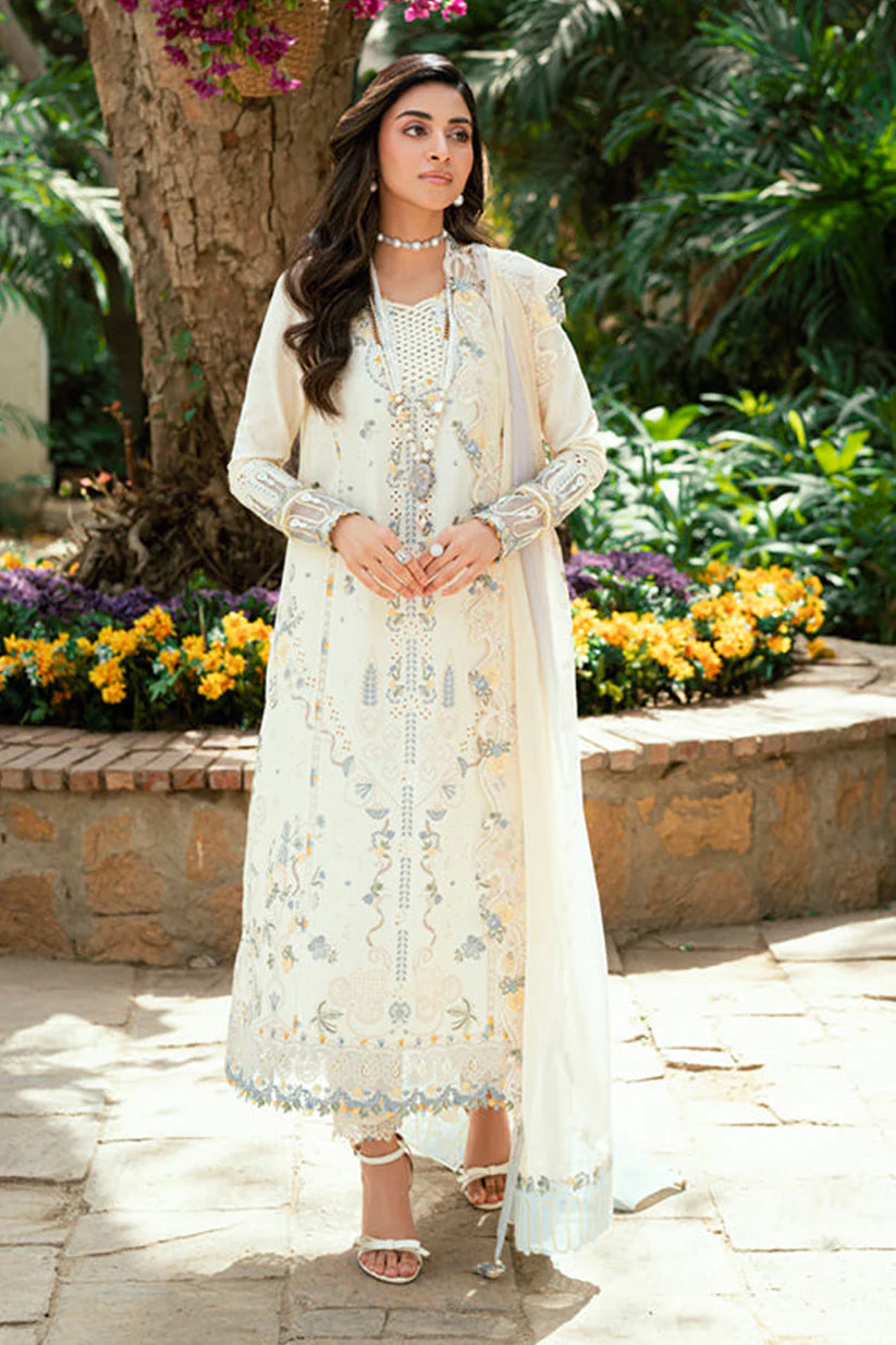 QALAMQAR - 3PC LAWN EMBROIDERED SHIRT WITH NET EMBROIDERED DUPATTA AND TROUSER -ADR-3801