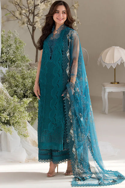 SOBIA NAZIR-3PC LAWN LASERCUT EMBROIDERED SHIRT WITH COTTON NET EMBROIDERED PRINT DUPATTA AND TROUSER ADR-3699