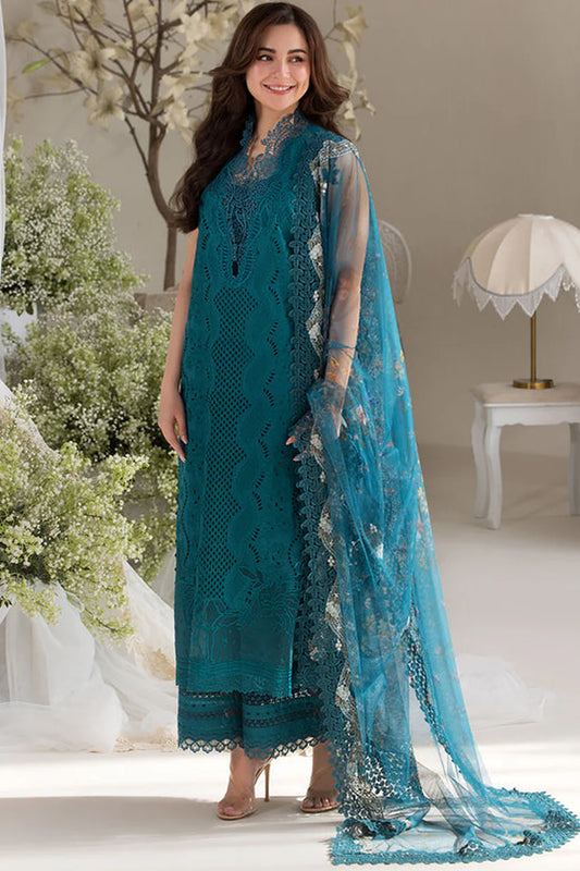 SOBIA NAZIR-3PC DHANAK CHIKAN EMBROIDERED SHIRT WITH COURTRAI PRINTED SHAWL AND TROUSER ADR-4096