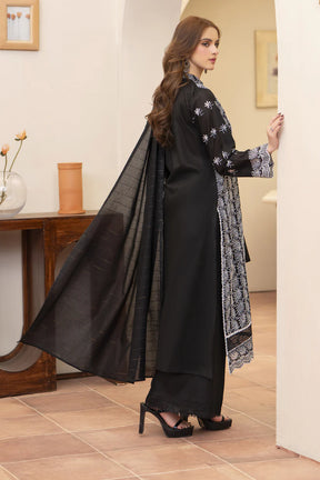 MIRAKHI-3PC LAWN CHIKENKARI EMBROIDERED SHIRT WITH LAWN TUBE SLUB DUPATTA-ADR-