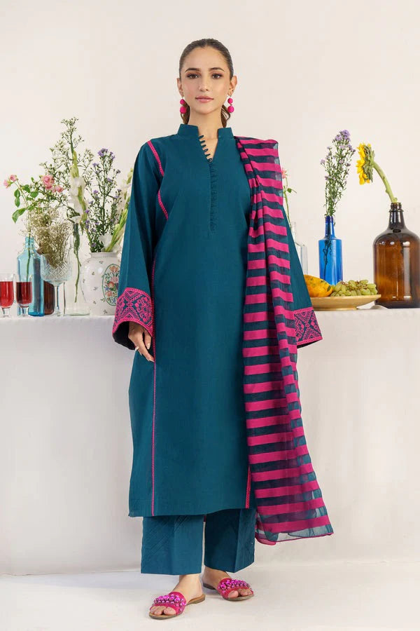 HANA- 3PC DHANAK EMBROIDERED SHIRT WITH WOOL PRINT SHAWL AND TROUSER-ADR-3157