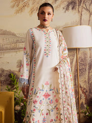 MAHNUR-3PC DHANAK EMBROIDERED SHIRT WITH COURTRAI PRINTED SHAWL & TROUSER-ADR-4329