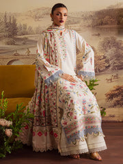 MAHNUR-3PC DHANAK EMBROIDERED SHIRT WITH COURTRAI PRINTED SHAWL & TROUSER-ADR-4329