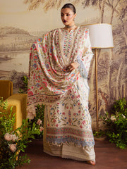 MAHNUR-3PC DHANAK EMBROIDERED SHIRT WITH COURTRAI PRINTED SHAWL & TROUSER-ADR-4329