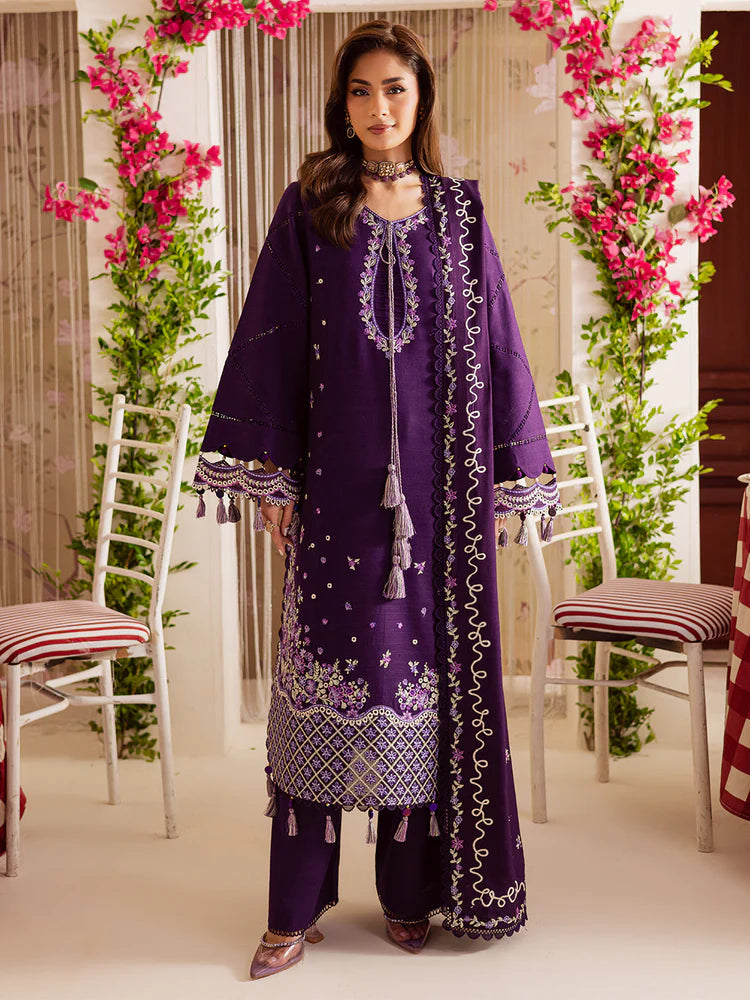 MAHNUR-3PC DHANAK EMBROIDERED SHIRT WITH DHANAK EMBROIDERED SHAWL & TROUSER-ADR-4328