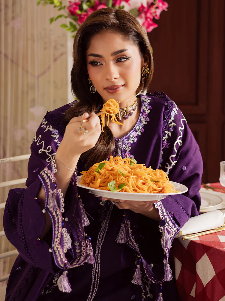 MAHNUR-3PC DHANAK EMBROIDERED SHIRT WITH DHANAK EMBROIDERED SHAWL & TROUSER-ADR-4328
