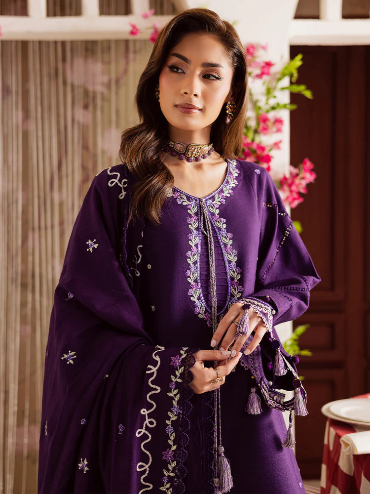 MAHNUR-3PC DHANAK EMBROIDERED SHIRT WITH DHANAK EMBROIDERED SHAWL & TROUSER-ADR-4328