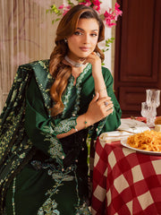 MAHNUR-3PC DHANAK EMBROIDERED SHIRT WITH COURTRAI PRINTED SHAWL & TROUSER-ADR-4327