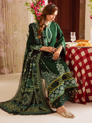 MAHNUR-3PC DHANAK EMBROIDERED SHIRT WITH COURTRAI PRINTED SHAWL & TROUSER-ADR-4327
