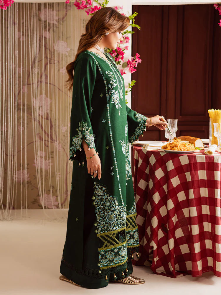 MAHNUR-3PC DHANAK EMBROIDERED SHIRT WITH COURTRAI PRINTED SHAWL & TROUSER-ADR-4327