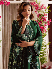 MAHNUR-3PC DHANAK EMBROIDERED SHIRT WITH COURTRAI PRINTED SHAWL & TROUSER-ADR-4327