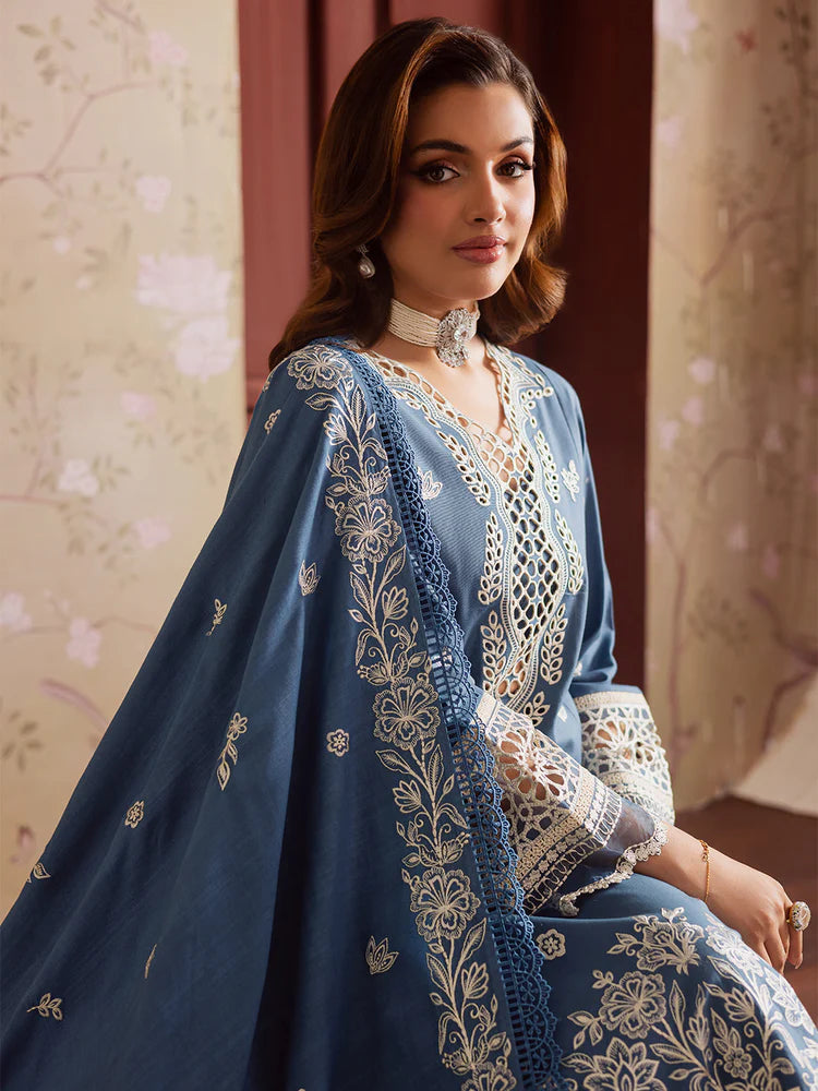 MAHNUR-3PC DHANAK EMBROIDERED SHIRT WITH DHANAK EMBROIDERED SHAWL & TROUSER-ADR-4323