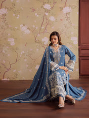 MAHNUR-3PC DHANAK EMBROIDERED SHIRT WITH DHANAK EMBROIDERED SHAWL & TROUSER-ADR-4323